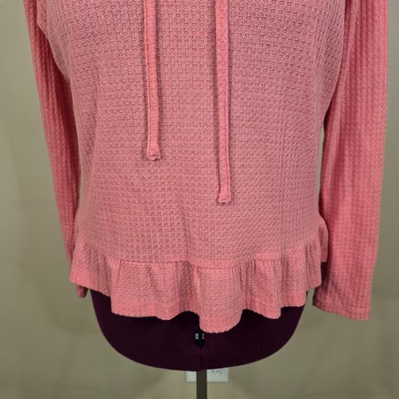 Women's LC Lauren Conrad Pink Shimmer Waffle Knit Hooded Top | Size Medium - Picture 5 of 11